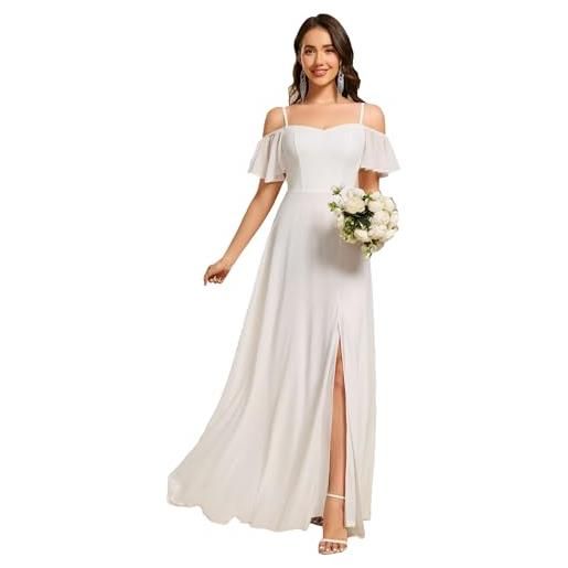 Ever-Pretty abiti da damigella d'onore lunghi in chiffon con dalla spalla in stile impero a maniche corte da donna con spacco laterale bianco 38