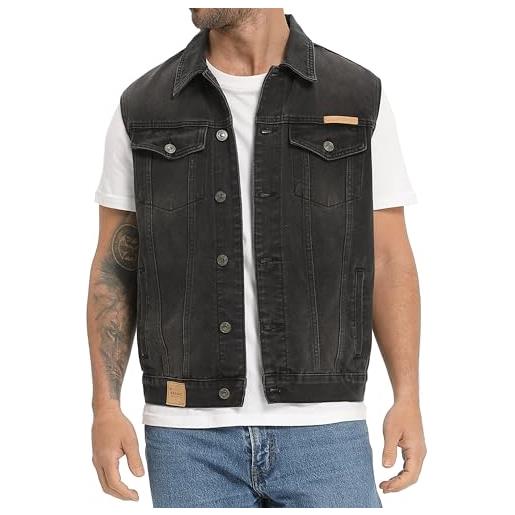 CoXuantion gilet jeans per uomo multi tasca denim gilets vintage cotone gilet da moto senza maniche jeans capispalla casual cowboy giacca s, nero