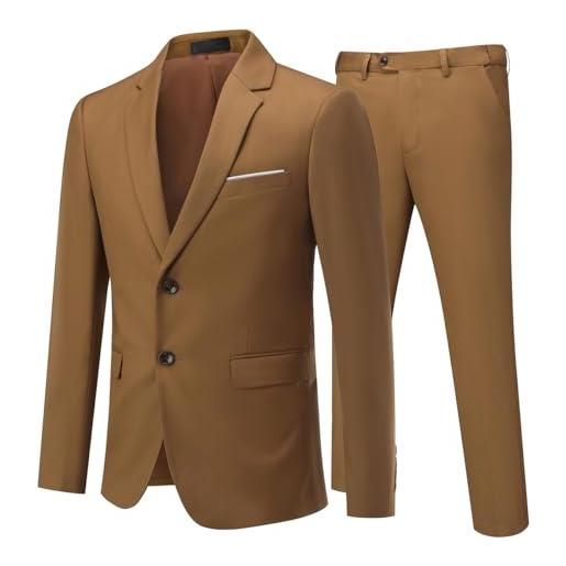 Allthemen abito da uomo 2 pezzi completo da sposa slim fit a due bottoni abiti da lavoro blazer giacche casual pantaloni caffè s