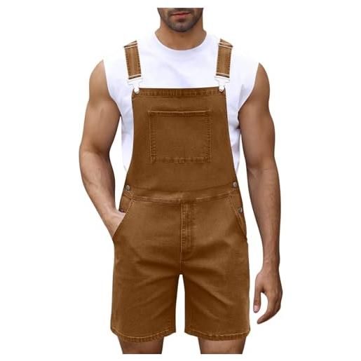 YOSUWOAI salopette corte da uomo in denim, pantaloni cargo, pantaloni in jeans, pantaloni da lavoro, pantaloni da lavoro, vestibilità larga, in denim, tuta estiva, z02 marrone, xl