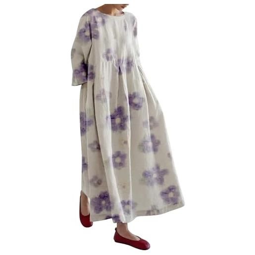 Generico abiti donna estivi cotone lino comodo lungo casual vestiti estivi larghe boho elegante abiti in lino vintage elasticizzato vacanza vestito boho spiaggia primavera taglie forti abito da spiaggia