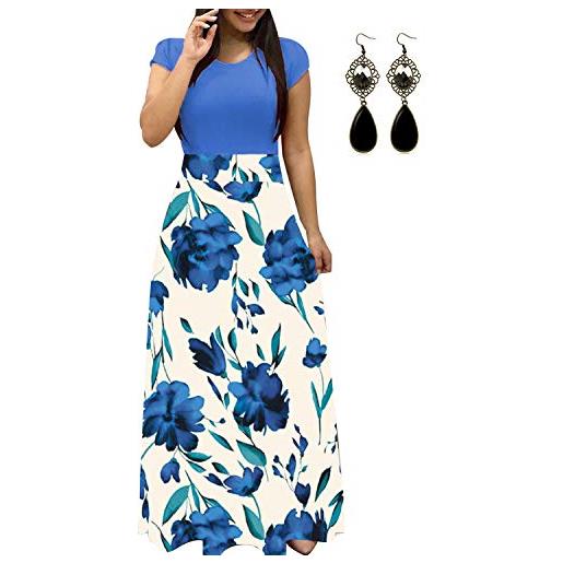 UUAISSO donna vestiti eleganti lunghi floreale casuale abito maxi manica corta abiti vestito da cocktail banchetto sera d-blu-manica corta 3xl