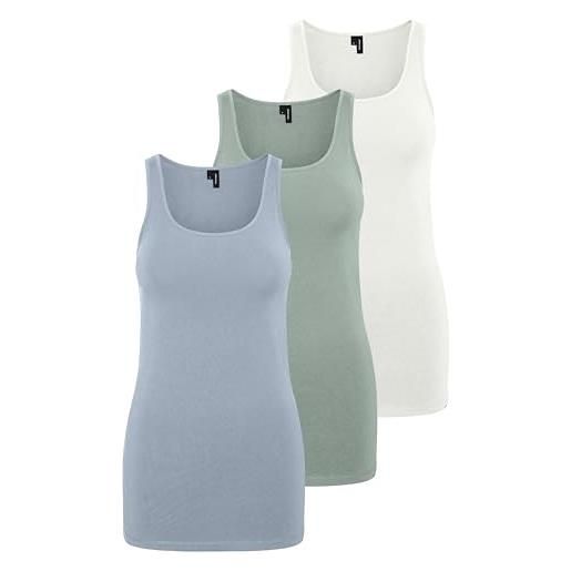 VERO MODA vmmaxi my soft long tank top ga 3p - canotta da donna, verde/blu/bianco (1 giadeite / 1 blu fog / 1 bianco neve, xl