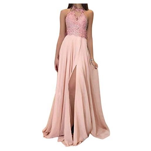 Onsoyours donna vestito lunghe senza schienale scollo a v vita alta senza maniche damigella formale maxi abito da sera matrimonio banchetto b rosa 42