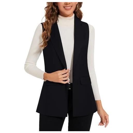 LADI TREND gilet lungo da donna, senza maniche, da ufficio, completamente foderato, con un bottone