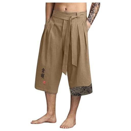 Generico pantaloni kirakuco - kirakuco pantaloni giapponesi uomo 3/4 estivi cotone lino baggy uomo yoko pantalone giapponese larghi taglie forti japan casual pantalone stile giapponese taglie forti