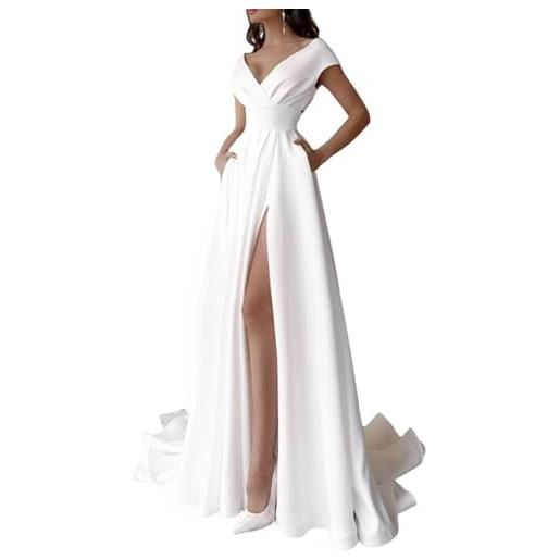 JYIXXZX vestiti da cerimonia donna elegante scollo a v sexy maxi abiti senza schienale con spacco abito lungo da sera linea ad a vestito moda stile impero per feste cocktail nozze banchetto