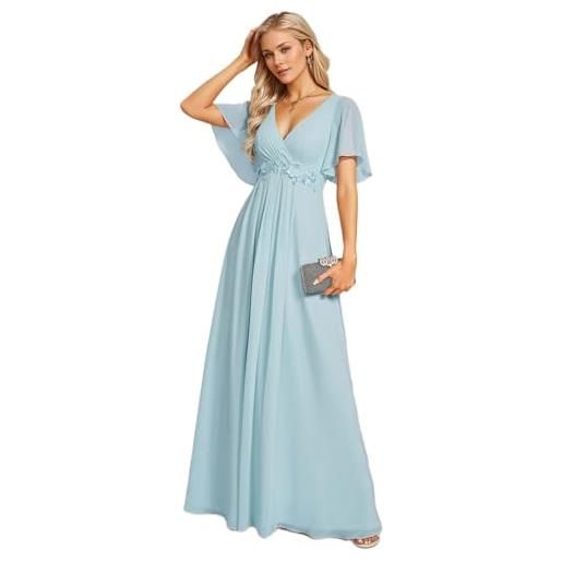 Ever-Pretty vestito donna elegante scollo a v maniche a volant stile lungo abito cerimonia donna ee01960