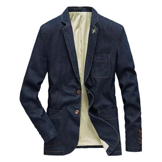 Generic blazer in denim slim da uomo, due bottoni, casual, sportivo, business, giacca di jeans leggera, stile retrò, blu, taglia 3xl
