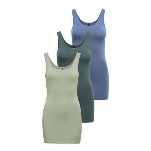 ONLY onllive love long tank noos top da donna, verde/blu (1 x desert sage/ 1 x balsamo green/1 x china blue), xl