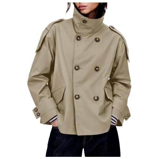 Tankaneo trench corto da donna, oversize, doppiopetto, colletto alla coreana, giacca corta autunnale casual da lavoro