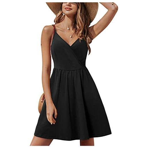 STYLEWORD abito da donna con scollo a v senza maniche abito estivo floreale con spalline regolabili abito longuette scamiciato abito da spiaggia con tasche