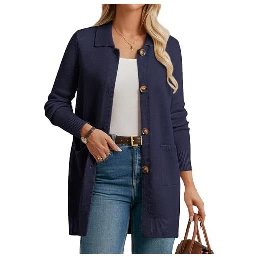 GRACE KARIN cardigan lungo da donna a maniche lunghe con risvolto collo button down cardigan con tasche