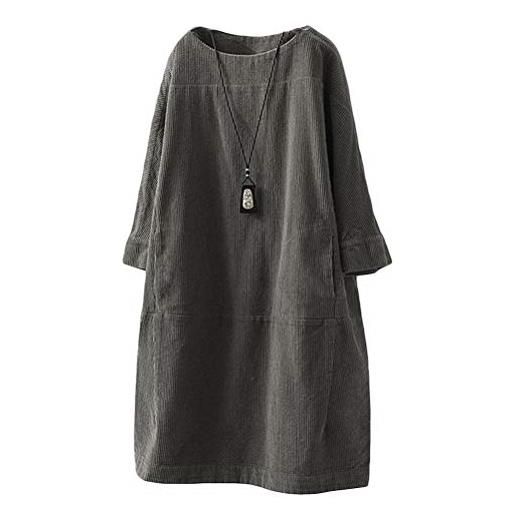 FTCayanz abito donna manica lunga oversized velluto a coste vestito elegante midi abiti grigio xxl