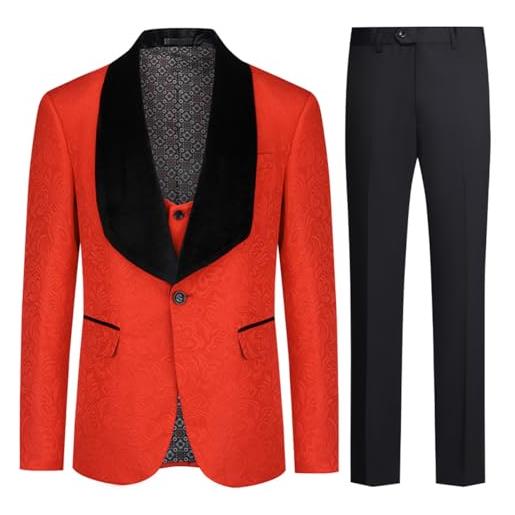 Allthemen abiti da uomo 3 pezzi prom wedding tuxedo suit per uomo scialle con bavero one button blazer gilet pantaloni rosso xxl