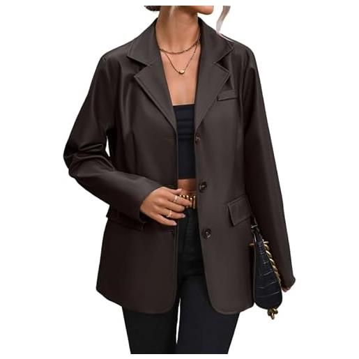 LCDIUDIU giacca blazer in similpelle da donna, nera maniche lunghe notched lapels cappotto con bottoni casual ampio da lavoro in similpelle top da motociclista motocicletta capispalla di transizion