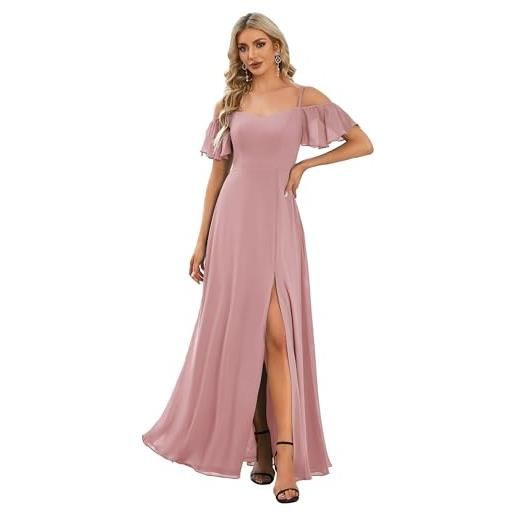 Ever-Pretty abiti da damigella d'onore lunghi in chiffon con dalla spalla in stile impero a maniche corte da donna con spacco laterale es00237