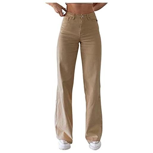 Générique pantaloni a vita alta da donna - jeans a taglio dritto, da donna, slim fit, jeans a vita elastica, tinta unita, pantaloni casual larghi e comodi, minimalista