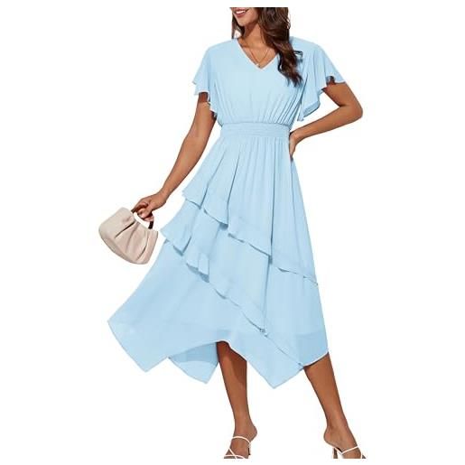 GRACE KARIN abito estivo da donna, casual, scollo a v, con volant, tunica a trapezio, azzurro, m
