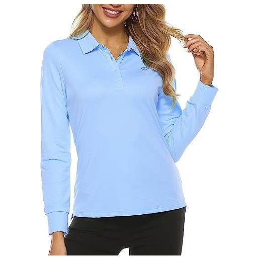 MoFiz polo donna manica lunga poloshirt lavoro camicia sportiva golf top con bottoni blu m