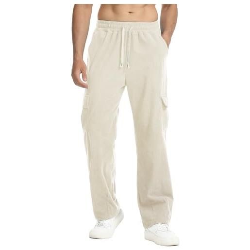 Suwangi pantaloni in velluto a coste da uomo pantaloni cargo pantaloni dritti casual in velluto a coste invernali con coulisse e vita elastica con 4 tasche