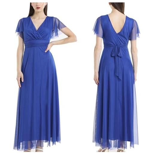 VALORIALUXE abito lungo elegante donna con maniche volant e scollo a v - vestito da cerimonia made in italy