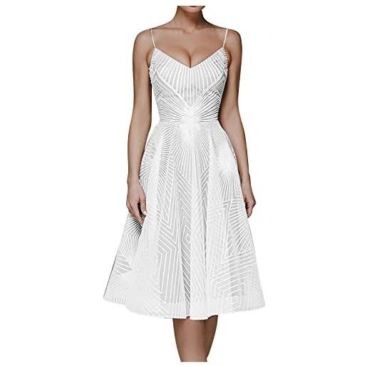 Generic abito da ballo in tulle con spalline sottili e spalle scoperte per donne, tinta unita, silhouette elegante, capo ideale per feste serali ed eventi formali, bianco, m