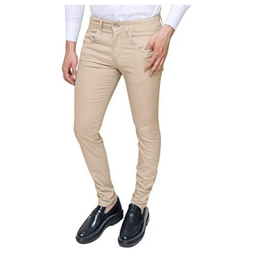 Evoga pantaloni uomo chinos estivi slim fit casual eleganti in cotone 100% made in italy (56, beige)