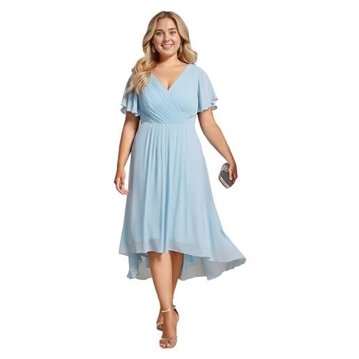 Ever-Pretty vestito elegante donna cerimonia manica corta collo a v gonna midi cielo blu 42