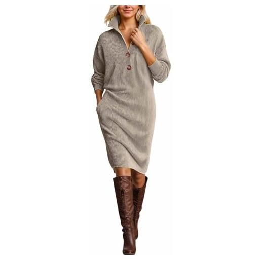 Générique vestito a maglia lunga da donna, a metà polpaccio, a maniche lunghe, scollo rotondo, per autunno e inverno, oversize, in maglia larga, confortevole, abbigliamento casual, casa, ufficio