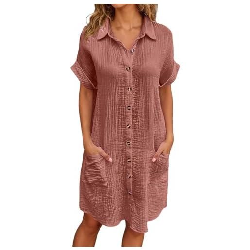 Generico abito estivo donna in lino con bottoni abito da spiaggia casual scollo a v manica corta abito linea a con camicetta s-4xl