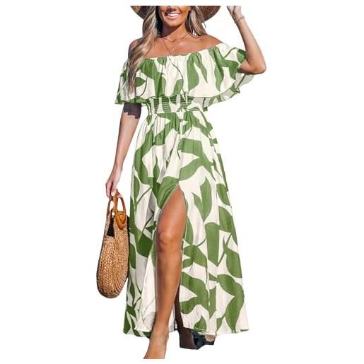 CUPSHE abito estivo da donna spalle scoperte con maniche corte volant stampa tropicale maxi dress