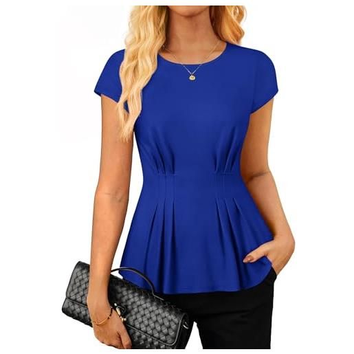 GRACE KARIN camicetta estiva da donna con maniche ad aletta, camicia da | girocollo, morbido ed elastico, lusinghiero, peplum, tunica, vestibilità aderente, da donna, vestito, elegante, intelligente