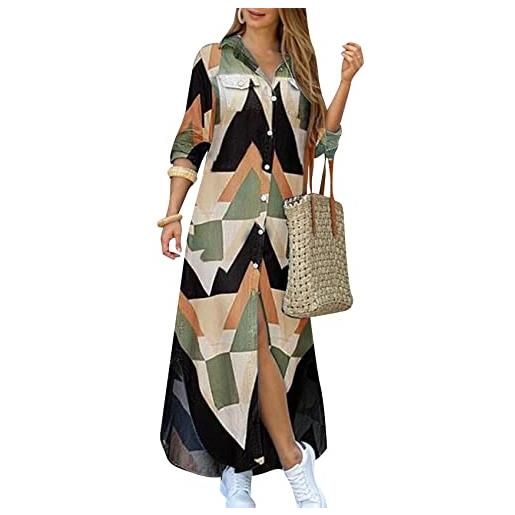YMING abito lungo casual vintage da donna abbottonato abito oversize largo a tunica abito lungo sanjiao l