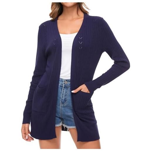 Famrrifuu cardigan donna lungo con tasche cotone leggero maniche lunghe aperto giacca elegante cardigan maglia