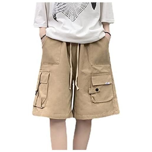 Linsennia bermuda cargo pantaloncini donna larghi lunghezza ginocchio cotone vita alta shorts estivi harajuku (khaki, xl)