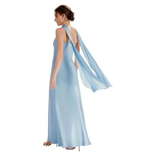 Ever-Pretty abiti da damigella collo a cordoncino senzamaniche satin maxi gonna a sirena ghiaccio blu 36