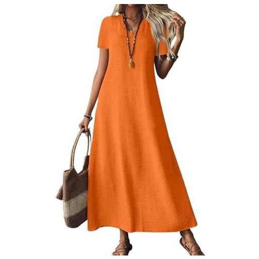 Generico abito lungo con scollo a v e maniche corte, abito lungo estivo casual e fluido (orange, xxl)
