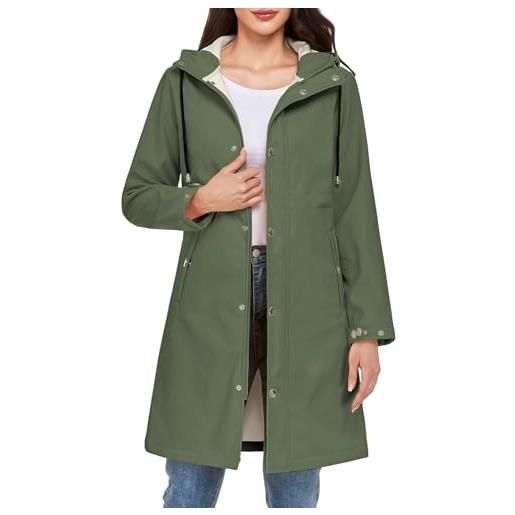Tuopuda giacca donna in pile giacche con cappuccio lungo giubbotto con cerniera giacca softshell antivento parka impermeabile primavera autunno inverno(verde militare, m)