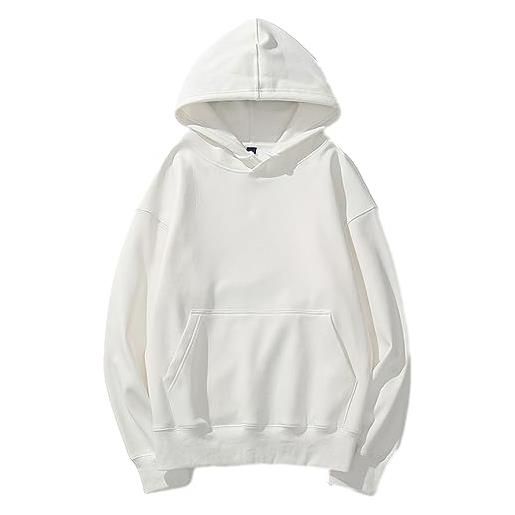 Jamron unisex uomo donna foderato velluto felpa con cappuccio in cotone casual pullover hoodie tinta unita bianco sn0708167 m