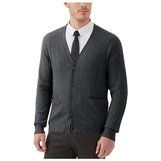 Kallspin maglione da uomo in misto lana con maglia a cavi e scollo a v(grigio scuro, xl)