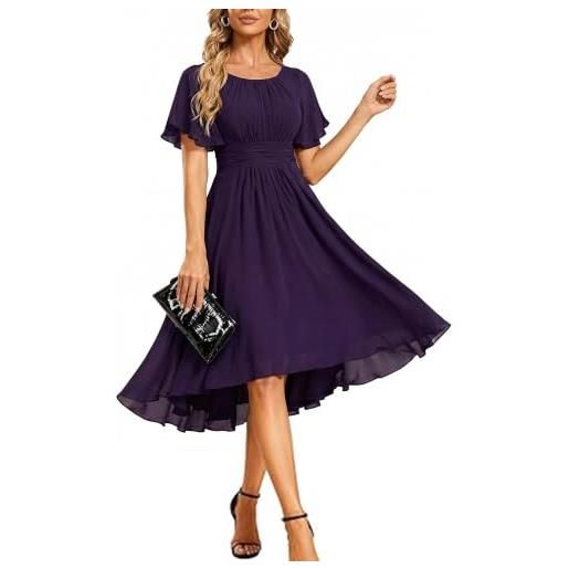 Ever-Pretty abito cerimonia donna maniche a volant chiffon pieghe al ginocchio abito da sera elegante eg02053