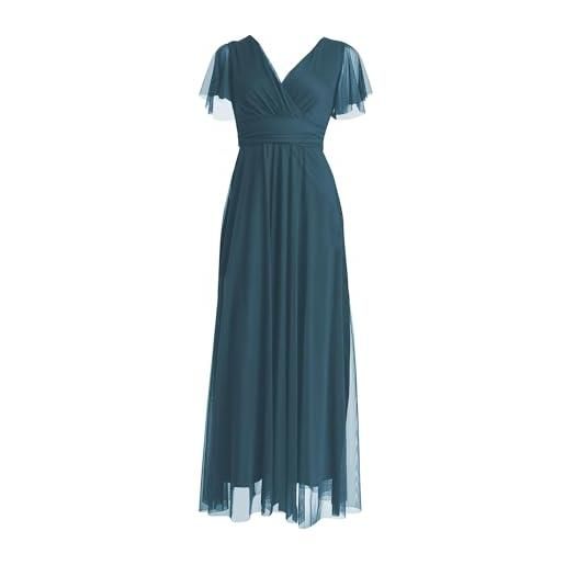 VALORIALUXE abito lungo elegante donna con maniche volant e scollo a v - vestito da cerimonia made in italy