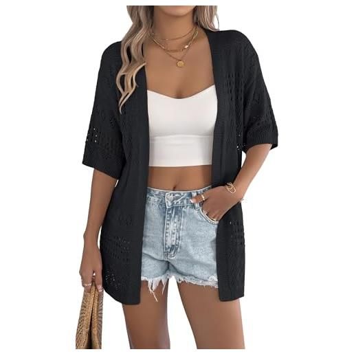 Adigau cardigan estivo da donna lavorato a maglia cardigan a maniche corte cardigan da spiaggia giacche vuote all'uncinetto giacca taglie forti primavera top leggeri s-xxl, nero , s