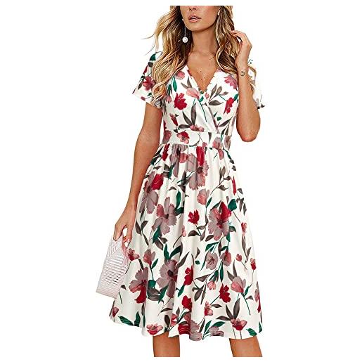 VOTEPRETTY abito estivo da donna manica corta con scollo a v e avvolgente abito al ginocchio con tasche