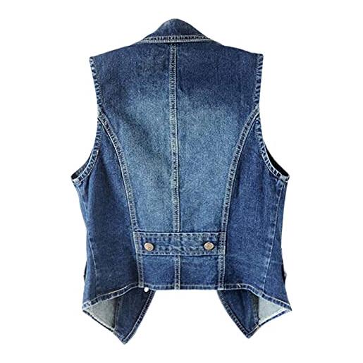 IQYU gilet di jeans da donna, blu, senza maniche, oversize, taglie forti, in denim, con borchie, elegante giacca di jeans destroyed, senza maniche, giacca estiva leggera, blu, l