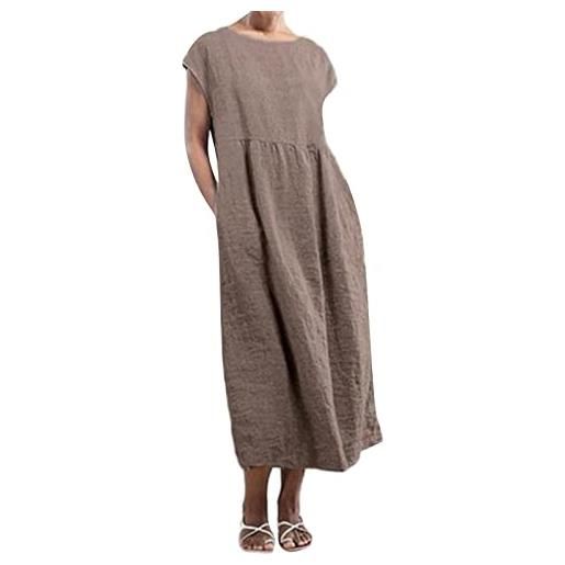 caoxhenr abito lungo casual da donna a maniche corte allentato abito da donna in cotone e lino abito estivo taglie forti con tasche, bn, m
