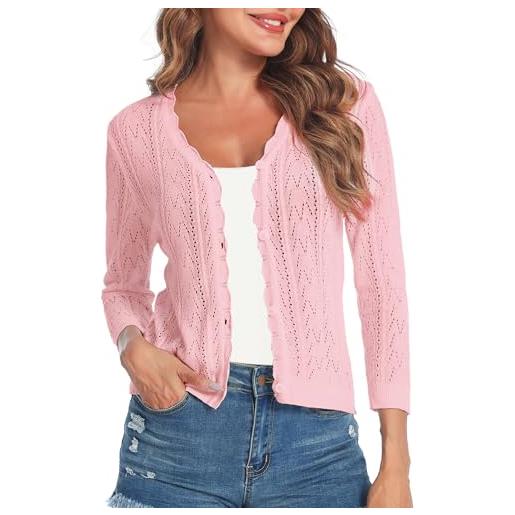 Gyabnw cardigan donna elegante con bottoni coprispalle donna estivo casual cardigan in maglia cava a 3/4 maniche lavorato a bolero shrug