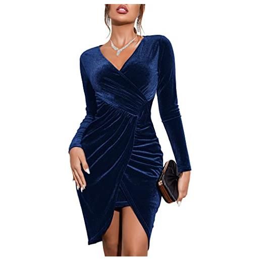 Zeagoo abito donna elegante velluto scollo a v abito cocktail maniche lunghe vita alta aderente corto abito festa cerimonia xs-xxl