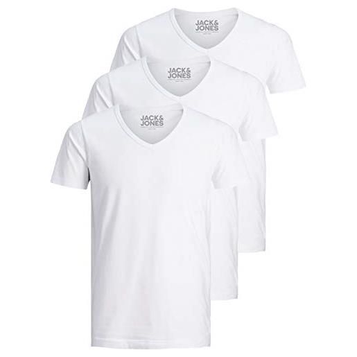 JACK & JONES jack and jones - maglietta da uomo basic con scollo a v, confezione da 3, tinta unita, slim fit, in bianco, nero, blu, grigio, bianco, s